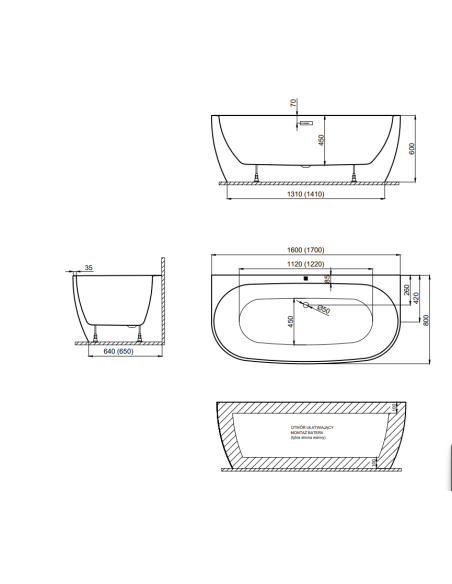Acrylic freestanding bathtube RISA 170x80cm - 2