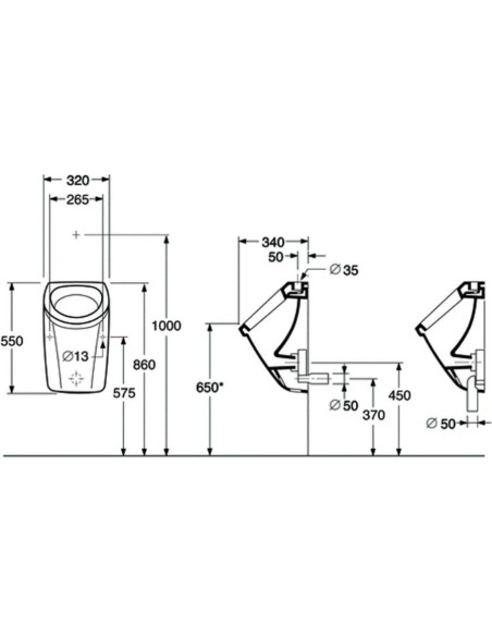 7G 51 Saval 2.0 pisuārs ar paslēptu ūdens pieslēguma vietu, uzstādīšanai ar paslēptu cauruļvadu sistēmu, sifons jāpasūta atseviš