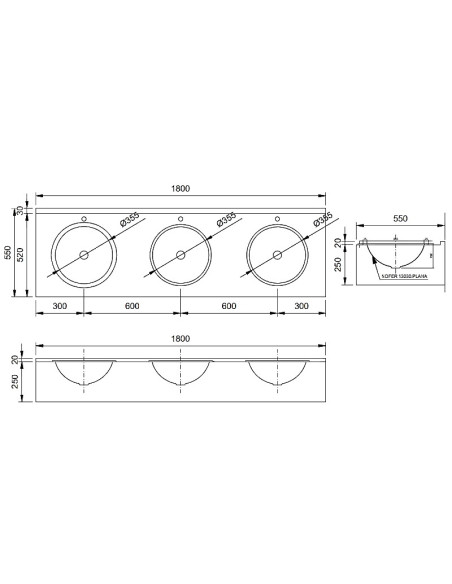 Izlietne 180x55cm, H25cm, NT
