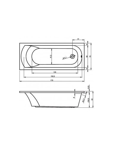 Miami acryl bathtub 170x70, high gloss white