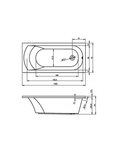 Miami acryl bathtub 160x70, high gloss white