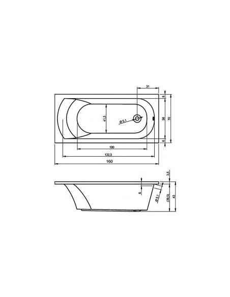 Miami acryl bathtub 160x70, high gloss white