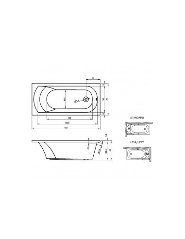 Miami acryl bathtub 150x70, high gloss white