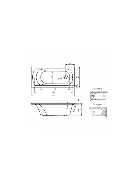 Miami acryl bathtub 150x70, high gloss white