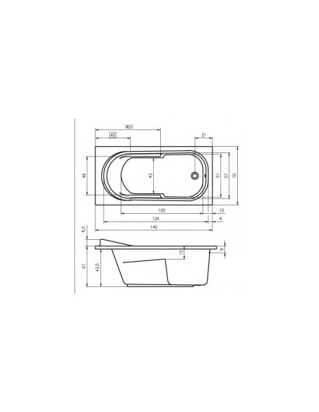 Columbia acryl bathtub 140x70, high gloss white