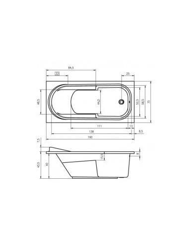 Columbia acryl bathtub 160x75, high gloss white