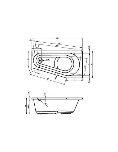 Delta acryl bathtub 150x80, left, high gloss white