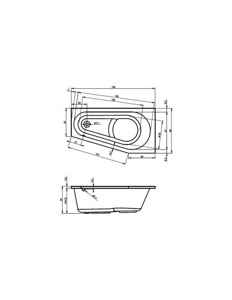 Delta acryl bathtub 150x80, left, high gloss white