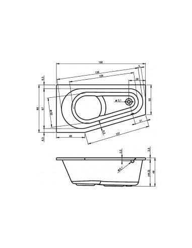 Delta acryl bathtub 150x80, right, high gloss...