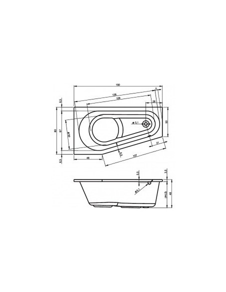 Delta acryl bathtub 150x80, right, high gloss white
