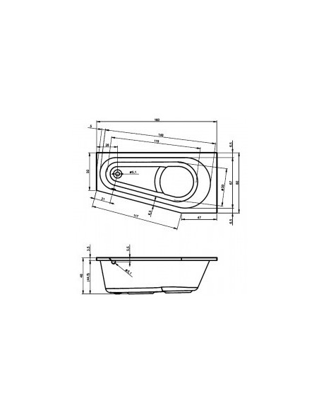 Delta acryl bathtub 160x80, left, high gloss white