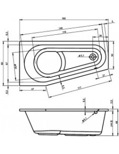 Delta acryl bathtub 160x80, right, high gloss white 2