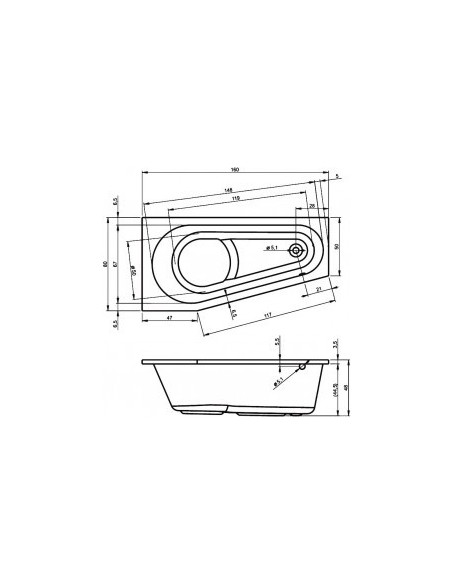 Delta acryl bathtub 160x80, right, high gloss white