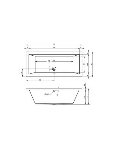 Lusso acryl bathtub 170x75, high gloss white