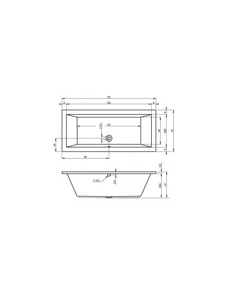 Lusso acryl bathtub 170x75, high gloss white