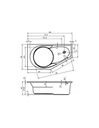 Yukon acryl bathtub 160x90, right, high gloss...