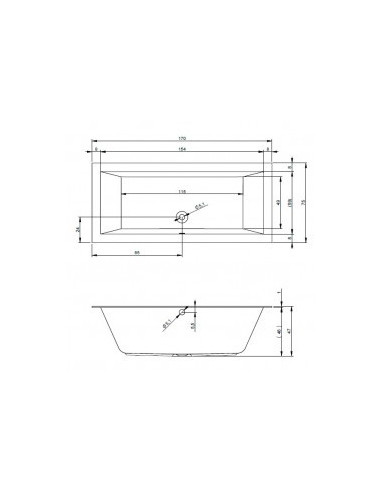 Lugo acryl bathtub 170x75, high gloss white