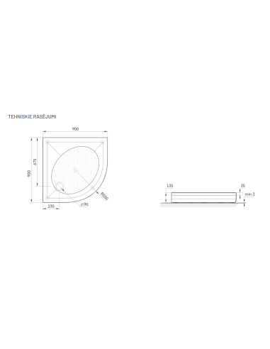 PAA dušas paliktnis ART RO 90 R 550 4W - 5