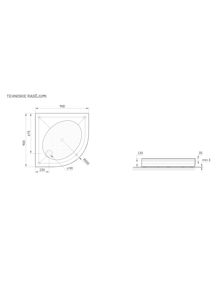 PAA dušas paliktnis ART RO 90 R 550 4W - 5