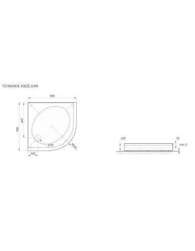 PAA dušo padėklas ART RO 90 R 500 - 5
