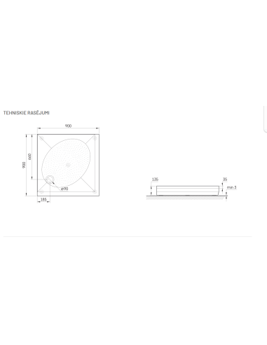 PAA dušas paliktnis ART KV 90 - 1