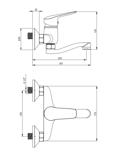 Deante Boro praustuvo čiaupas, montuojamas ant sienos BMO_N50M - 6