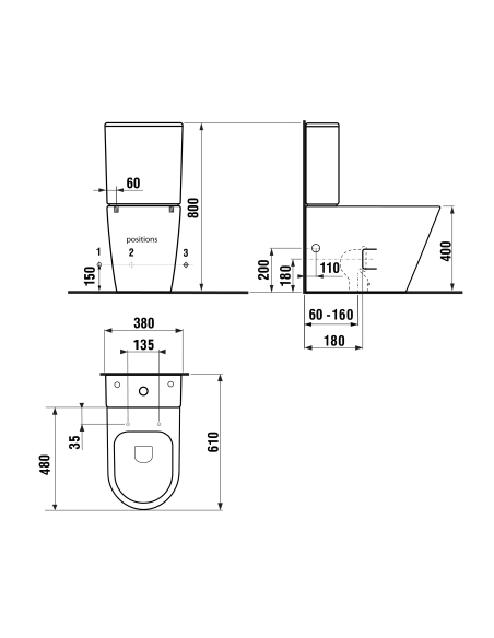 PACO RIMLESS WC-pott sisseehitatud ühendusega, matt must, PC1012WRB - 14