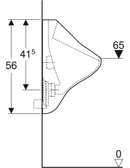 Geberit Felix pisuārs, ieplūde no aizmugures, izplūde uz aizmuguri