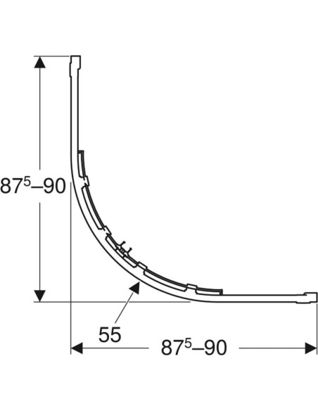 Geberit GEO ieapaļa stūra dušas kabine: 87.5-90x87.5-90x190cm, R550, sudraba krāsas / Caurspīdīgs stikls