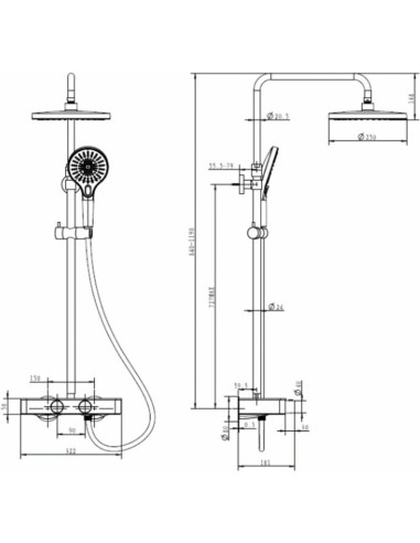Dušas sistēma ar termostatu ADORA CONSILIO, Hroms