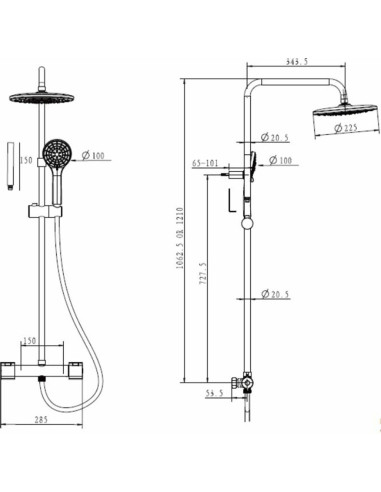 Dušas sistēma ar termostatu GEYSER ERGO, Hroms
