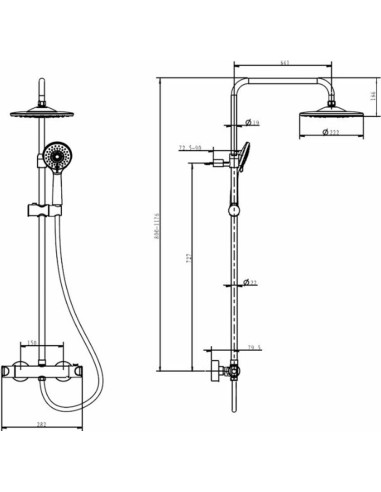Dušas sistēma ar termostatu GEYSER MINI, Melns...