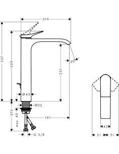 Vivenis 250 izlietnes maisītājs, paaugstināts, ar pop-up,... 2