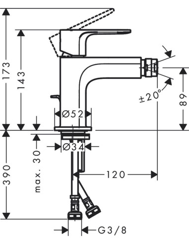 Rebris S,bidē maisītājs ar pop-up, hroms