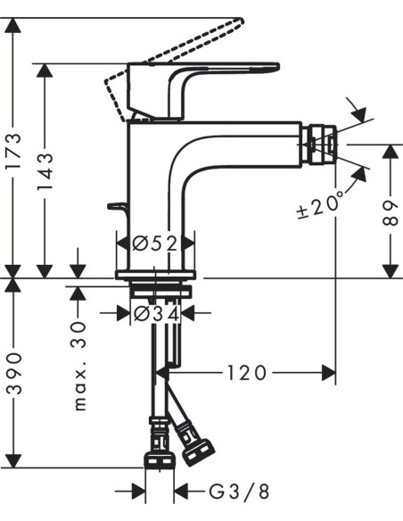 Rebris S,bidē maisītājs ar pop-up, hroms