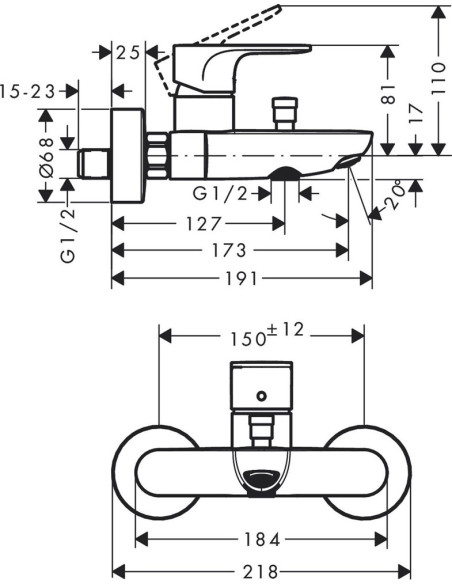 Rebris S vannas maisītājs, hroms