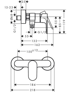 Rebris S dušas maisītājs, hroms 2
