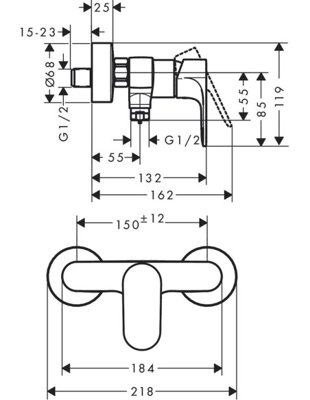 Rebris S dušas maisītājs, hroms