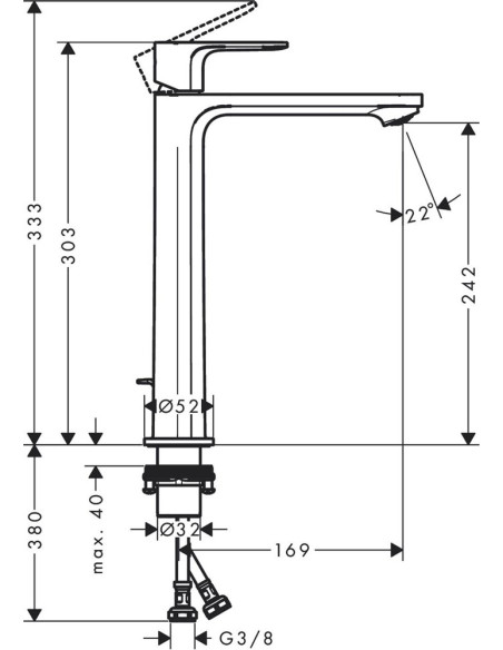 Rebris E 240 izlietnes maisītājs CoolStart, ar pop-up, hroms