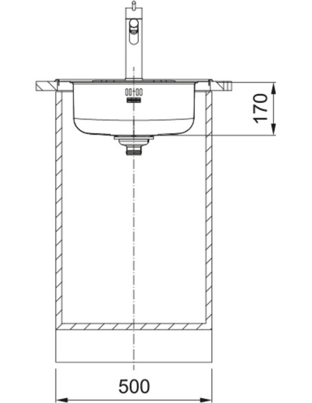 ROL 610-39 Ø509 mm, nerūsējošā tērauda (auduma struktūra) iegriežama izlietne ar manuālo 3½'' ventili, ir caurums maisītājam
