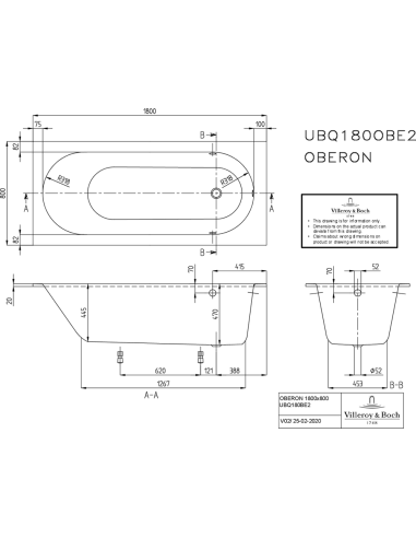 Villeroy & Boch akrila vanna Oberon UBQ180OBE2V-01