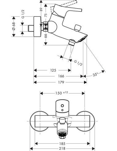 Hansgrohe jaucējkrāns vannai ar dušu Talis S...
