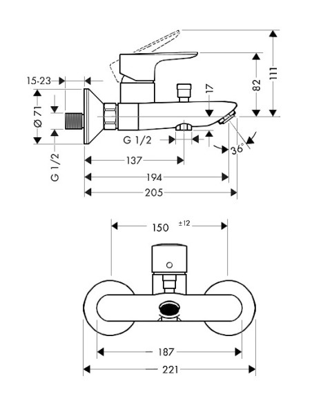 Hansgrohe jaucējkrāns vannai ar dušu Talis E 71740670