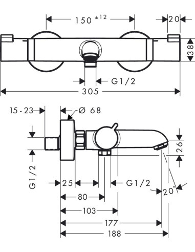 Hansgrohe termostata jaucējkrāns vannai ar dušu...