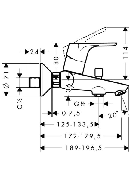 Hansgrohe jaucējkrāns vannai ar dušu Focus E2 31940000