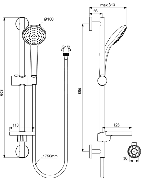 Ideal Standard Idealrain Soft dušas komplekts ar 100mm dušas klausuli