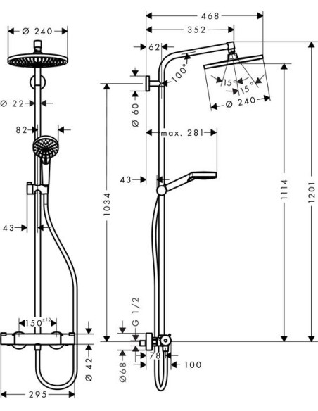 Hansgrohe dušas komplekts Crometta S 240 1jet Showerpipe 27267000