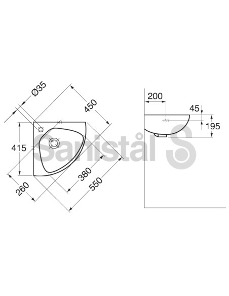 Gustavsberg Nordic 7327 stūra izlietne 451x415mm