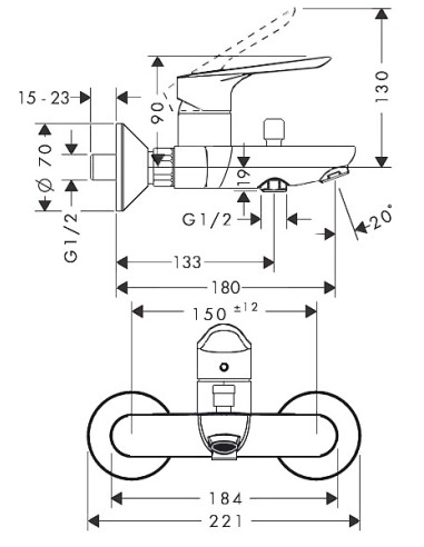 Hansgrohe jaucējkrāns vannai ar dušu Logis E...