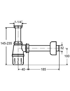 Pudeļsifons bez izplūdes 11/4"x32, balts 2
